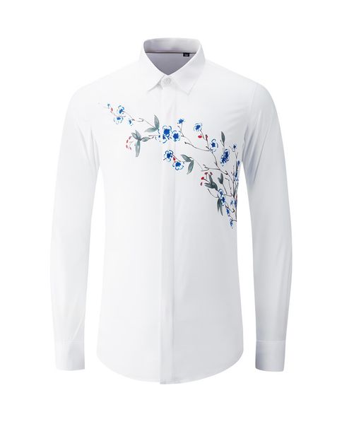 Camicia da uomo Fire Dragon Stampa Chemise Homme Camicie eleganti da uomo in cotone solido Camicie da uomo a maniche lunghe