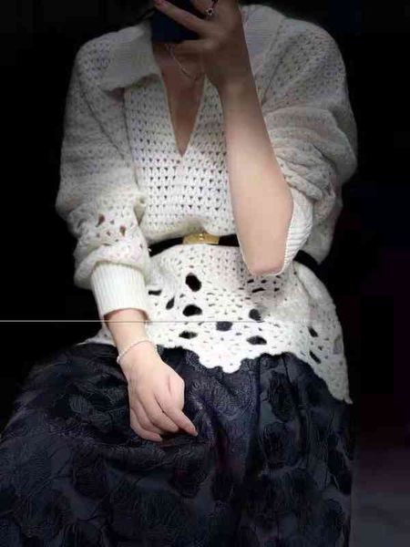 

women's sweaters [] autumn full heavy industry xiaoxiang hand crocheted cashmere mohair lapel knitting y75n, White;black
