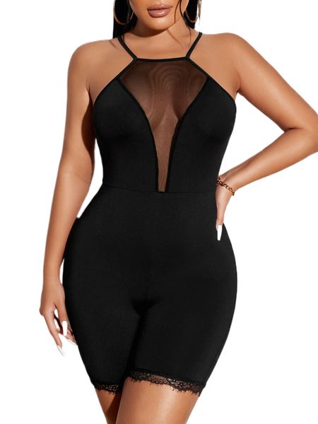 

sxy mesh insert crisscross cami unitard m1hf#, Black;white