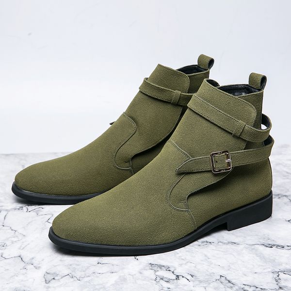 

Men British Ankle Boots Classic Faux Suede Solid Color Simple Buckle Fashion Versatile Business Casual Party Daily Men Shoes, Clear