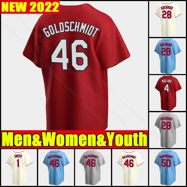 

baseball jersey 28 nolan arenado 4 yadier molina paul goldschmidt ozzie smith dylan carlson harrison bader adam wainwright dexter fowler, Blue;black