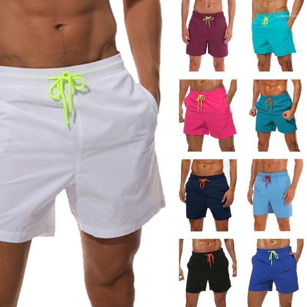 Saldi Sport da corsa solidi Pantaloncini da surf da spiaggia traspiranti Costumi da bagno Pantaloncini da bagno ad asciugatura rapida Pantaloni con pantaloncini da uomo tascabili1