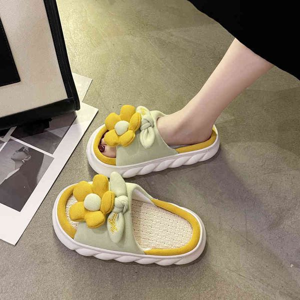 

designer slippers sweet flowers bedroom cotton home shoes indoor thick sole women slippers 2022 new all senson women shoes y220622, Black