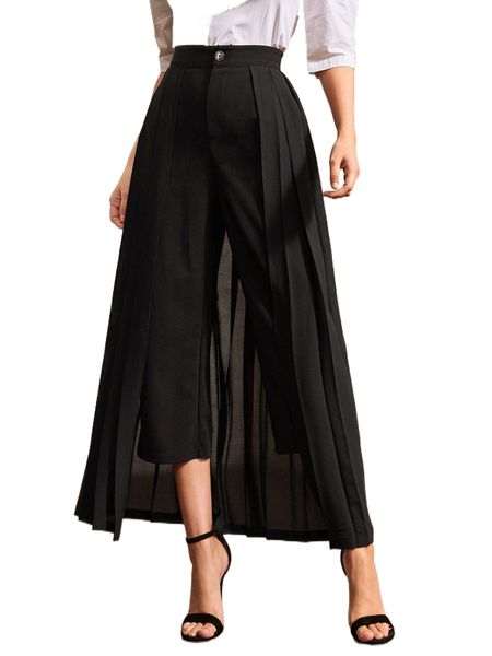 

high waist solid cropped pants with pleated skirt o8gn#, Black;white