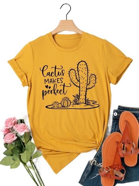 

plus slogan & cactus print tee k8ek#, Black
