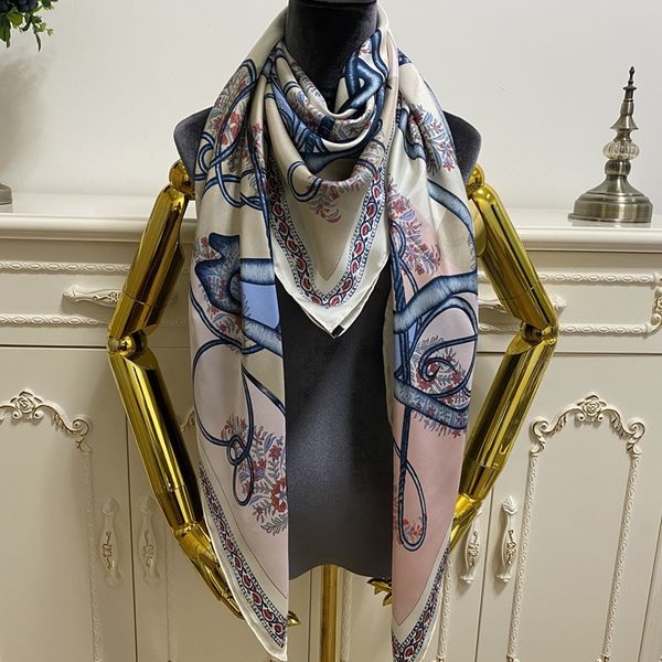 

women's square scarf shawl good quality 100% twill silk material thin and soft pint horse's head pattern size 130cm- 130cm, Blue;gray