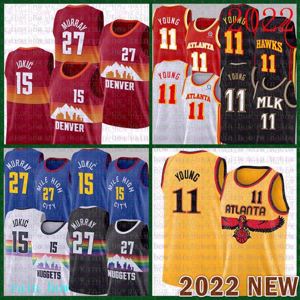 2022 New Denvers Basketball-Trikot Nugget Atlantas Trae Young Nikola Hawk Brown S-XXL Jokic Jamal Murray Spud 4 Webb 555
