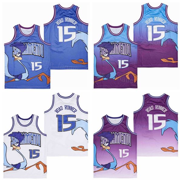 Männer Basketball 15 Road Runner Movie Trikots Hip Hop Team Farbe Blau Weiß Lila Für Sportfans Atmungsaktive HipHop-Uniform aus reiner Baumwolle genäht