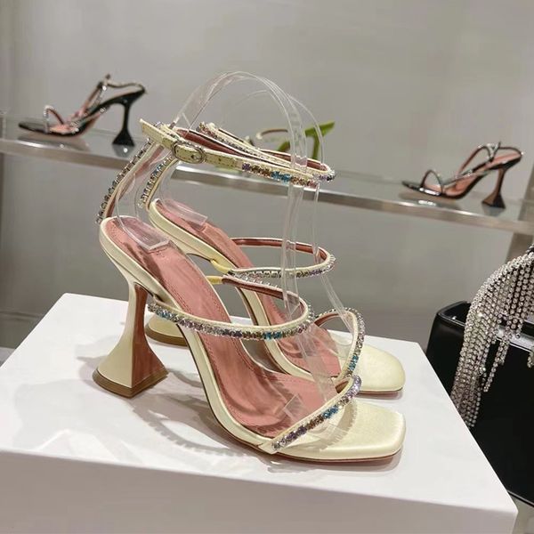 

begum amina muaddi crystal-embellished buckle stain open toe sandals tube heel sandals women's luxury designer dress shoes evening slin, Black