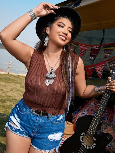 

plus cable knit b8z8#, Black