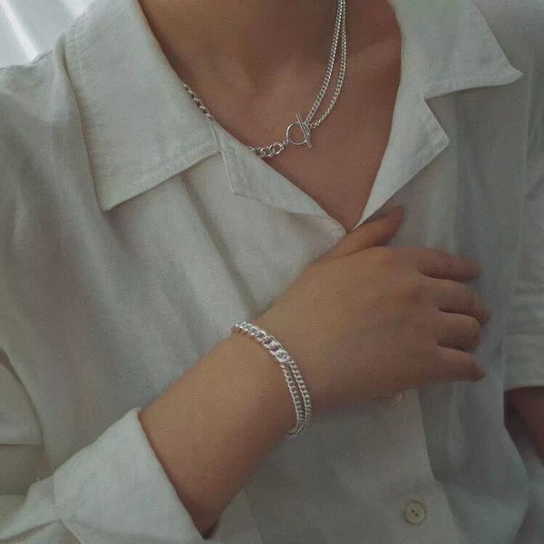 

2022 charm pendant necklace and bracelet in platinum color double lines for women wedding jewelry gift ps4976, Golden