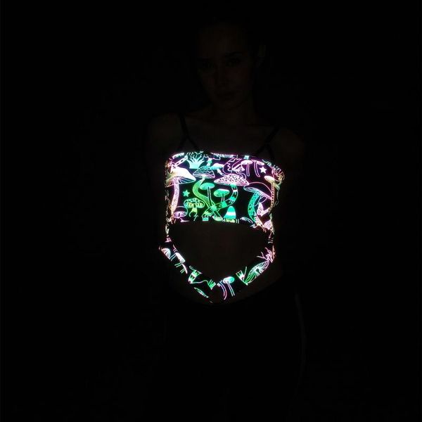 

women's tanks & camis women colorful reflective tank ins mushroom reflect light camisole crop vest clothing women', White