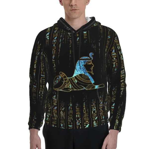 Herren Hoodies Sweatshirts Baum des Lebens Ägyptischer Horus Falke Kristall Sphinx auf Hieroglyphen Herren Kapuzenpullover TrainingsanzügeHerren