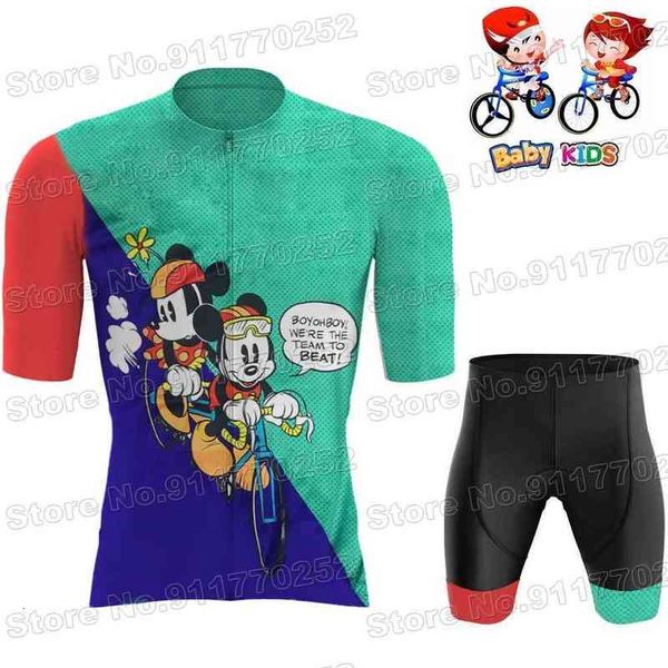 

2022 funny mouse kids cycling jersey sets popular cartoon anime boys girls cycling clothing road bike shirt suit mtb maillot, Black;red