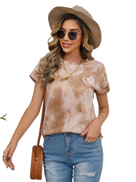 

tie dye and heart print tee x7ed#, White