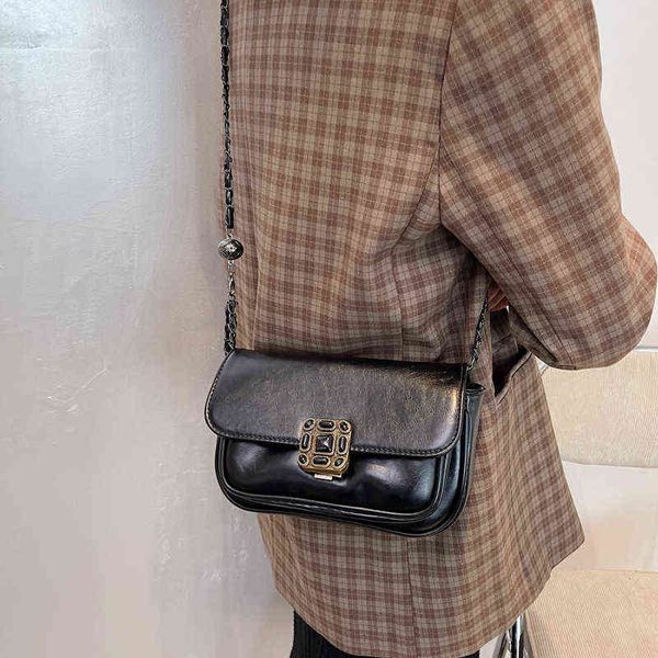 

autumn winter vintage niche design shoulder messenger bags female fashion retro high-quality chain crossbody square bag black g220524