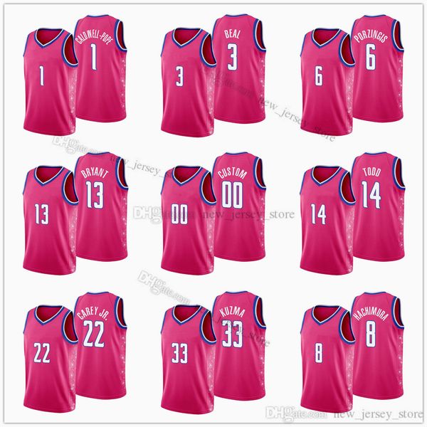 

printed new 75th city pink basketball 33 kyle kuzma jerseys 3 bradley 6 kristaps beal porzingis 1 kentavious caldwell-pope 31 tomas satorans, Black;red