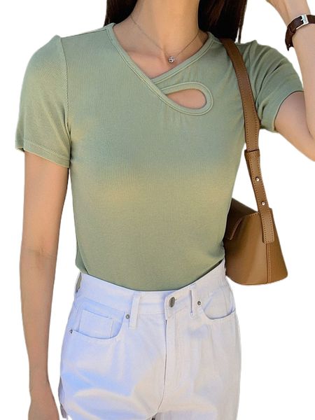 

dazy ribbed knit cut out tee f73d#, White