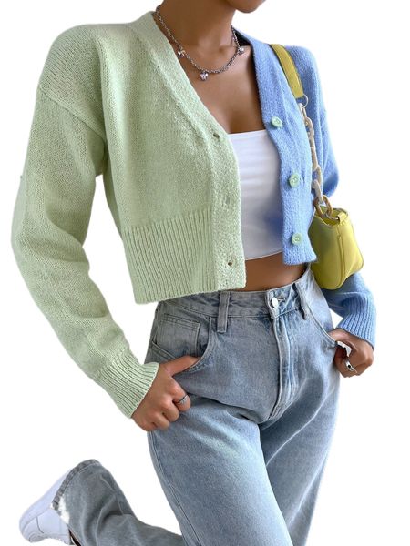 

two tone drop shoulder cardigan 43bx#, White;black