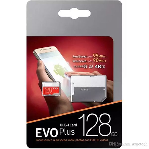 Neue Evo Plus 256 GB, 128 GB, 64 GB, 32 GB Speicherkarten, UHSI U3 Trans-Flash-TF-Karte mit Adapter, Einzelhandelspaket, Transflash-Karten