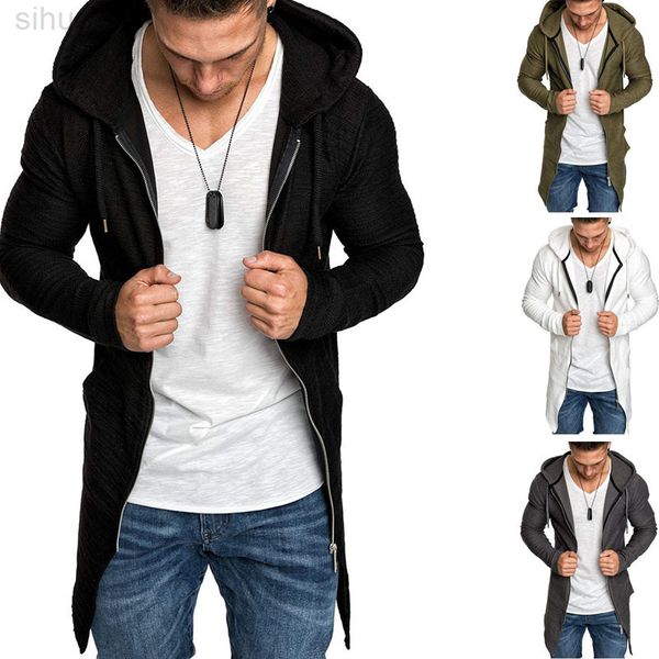 

hoodies jassen heren nieuwe mode herfst effen kleur lange tuxedo jacket sweatshirt voor mannen casual zip vest trenchcoat my845 l220730, Black