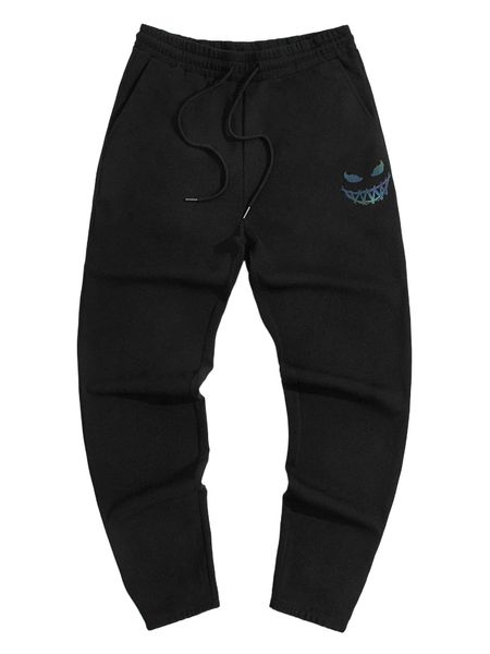

men reflective cartoon graphic drawstring waist sweatpants g0oa#, Black