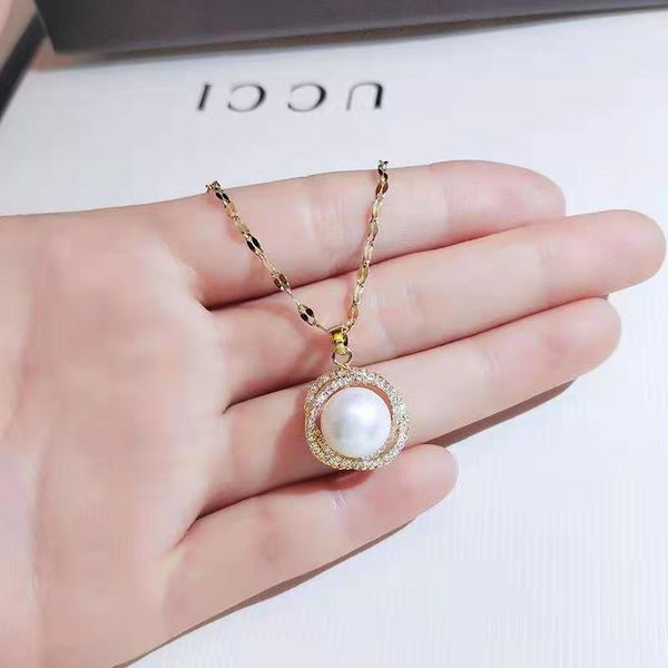 

beautiful flower pearl pendant necklace 18k gold plating stainless steel necklaces for ladies gift, Silver