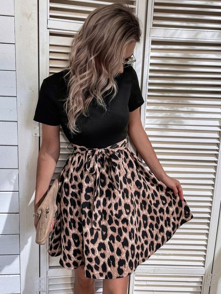

graphic print belted dress l7vs#, Black;gray