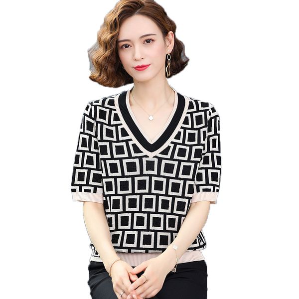 

fashion retro designer womens sweaters knits ff letter logo jacquard knit short-sleeved fashion temperament knitted sweater clothing big s-x, White;black