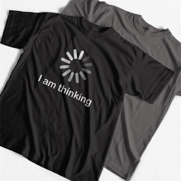 

coolmind qi0235a design comfortable kintted i'm thinking printed men t shirt casual o-neck short sleeve summer mens t-shirt 220520, White;black