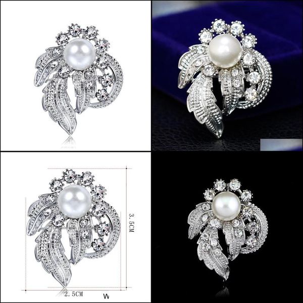 Pins Broschen Schmuck Kreative Big Simated Perle Strass Blume Gold-Farbe Für Frauen Revers Pins Drop Lieferung 2021 35S8A