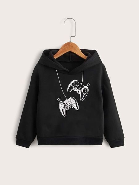 

toddler boys gamepad print hoodie she, Black