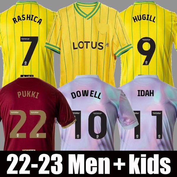 

22 23 norwich pukki soccer jerseys city 2022 2023 hugill rashica mclean dowell buendia tzolis sargent home yellow away red third men kit foo, Black;yellow