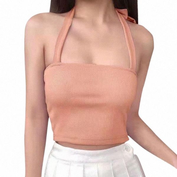 

women's tanks & camis female summer tank halter white haut femme solid color sleeveless vest k0ni#