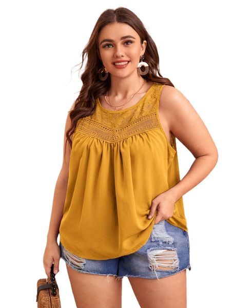 

plus contrast lace tank n0cb#, Black