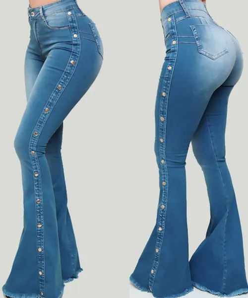 Pantaloni a zampa skinny alla moda da donna Jeans lavati Pantaloni in denim Butt Lift Jeans vintage Pantaloni casual a vita alta da donna