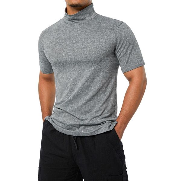 Herren-T-Shirts, Herren, Basic, eng anliegend, modisch, Stehkragen, einfarbig, kurzärmeliges Hemd, schmale Passform, Rollkragen-T-Shirt, Herren, Herren, Me