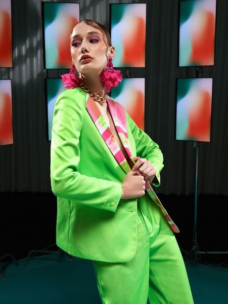 

x becci color block waterfall collar single breasted blazer n2o7#, White