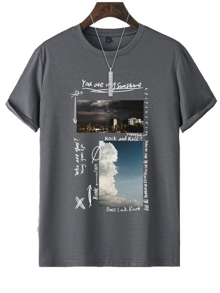 

men cloud & slogan graphic tee 22zx#, White;black