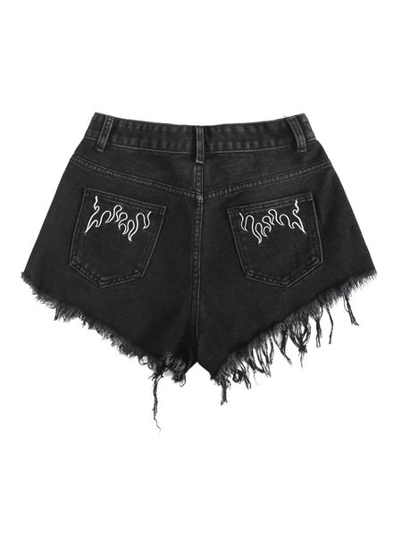 

raw hem embroidery denim shorts q5g0#, White;black