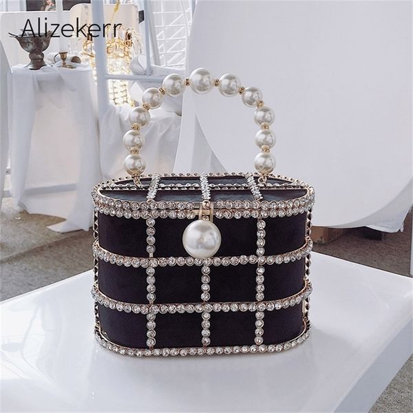 

diamonds basket evening clutch bags women luxury hollow out preal beaded metallic cage handbags ladies wedding party purse 220617