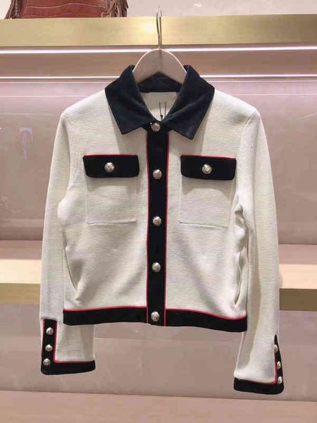 

women's sweaters  family spring and summer temperament small fragrance lapel splicing metal single breasted short coat, White;black