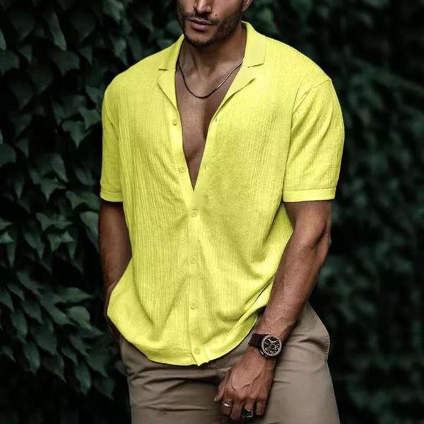 

men's casual shirts summer men's retro trend shirt cardigan single breasted short sleeve solid color s-4xlmen's, White;black