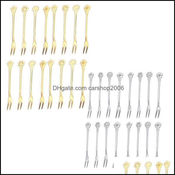 Ferramentas de massa de cozinha Bakeware Kitchen Dining Bar Garden Home Garden 16pcs 5,3 polegadas Flores A￧o inoxid￡vel Fruit Forks Salada Salada Cocktail