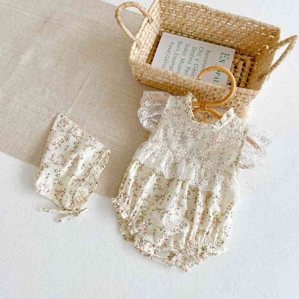 

0-3t newborn kid baby girls flower clothes short sleeve lace floral romper elegant cute sweet cotton princess jumpsuit body suit g220521, Blue