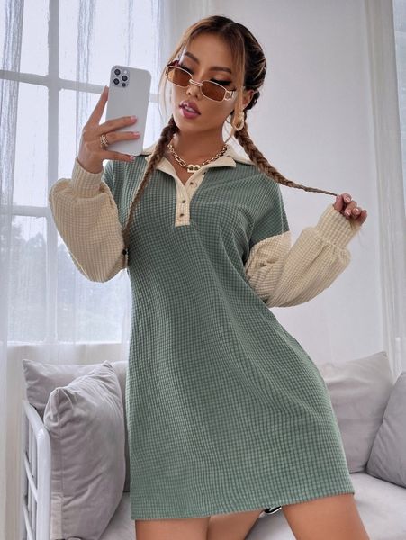 

two tone drop shoulder dress k9p8#, Black;gray