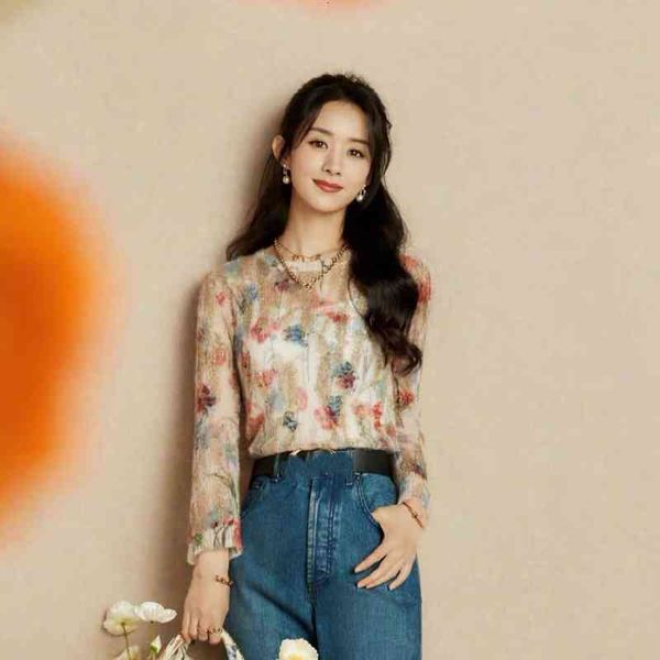 

women's polos early autumn gold and silver flowers are fashionable, sweet elegant, heavy industry printed mohair women's sweater 5, White