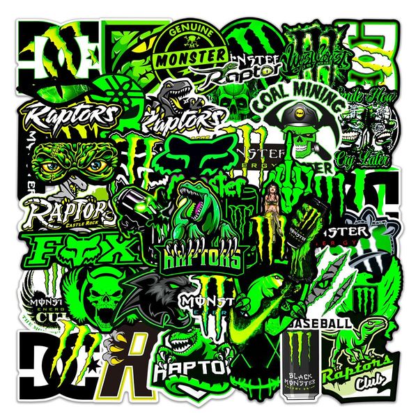 50pcs Green Fluorescent Dazzle Personalidade Trendência Adesivo Monster Hunter Stickers Graffiti Kids Toy Skateboard Car Motorcycle Sticker