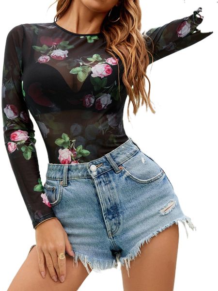 

floral print mesh without bra m6xd#, White