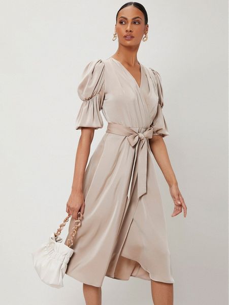 

motf premium midi wrap belted dress w54h#, Black;gray